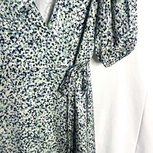 Club Monaco Abstract Black and Green wrap Midi Dress